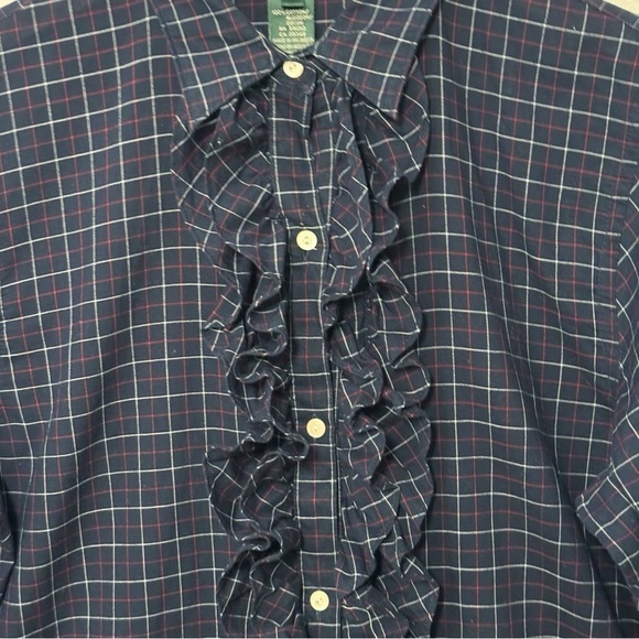 Lauren Ralph Lauren Victorian ruffles plaid long sleeve shirt navy blue size M - Picture 5 of 9